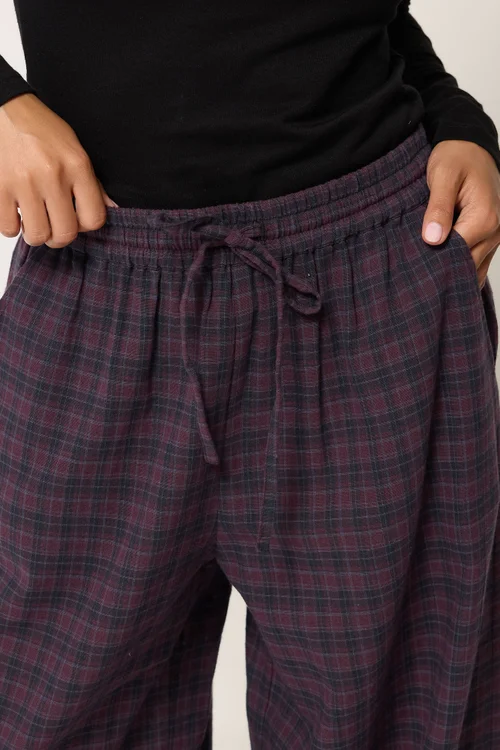 PixieGirl Petite Burgundy Red Brushed Check Wide Leg Trousers - 6 Image 5