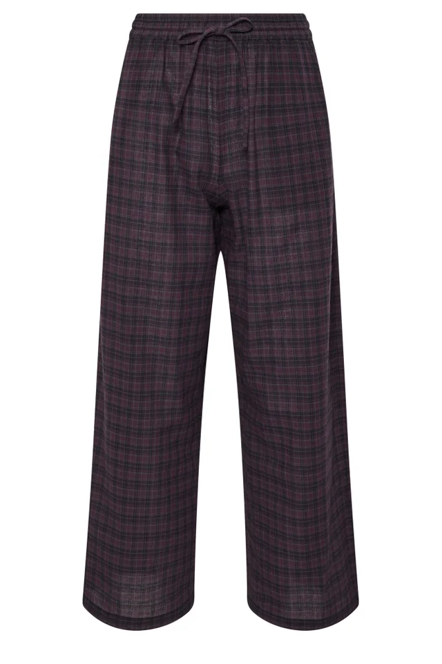 PixieGirl Petite Burgundy Red Brushed Check Wide Leg Trousers