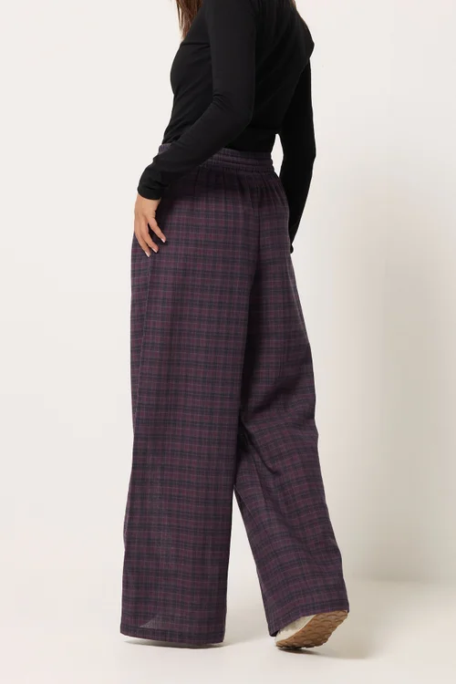 PixieGirl Petite Burgundy Red Brushed Check Wide Leg Trousers - 6 Image 4