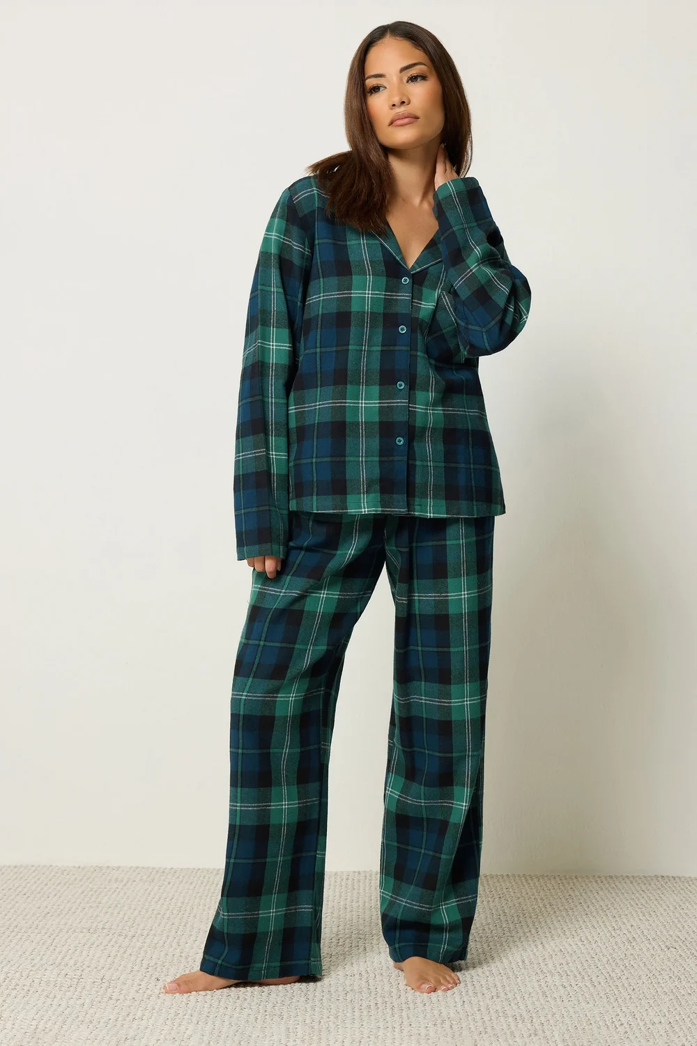 PixieGirl Petite Green Check Long Sleeve Cotton Pyjamas - 6-8 Image 1