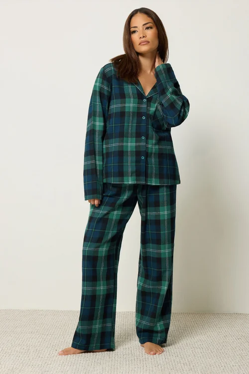 PixieGirl Petite Green Check Long Sleeve Cotton Pyjamas - 6-8 Image 1