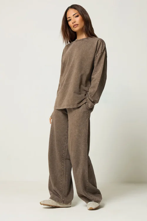 PixieGirl Petite Brown Acid Wash Wide Leg Joggers - 18/l27 Image 2