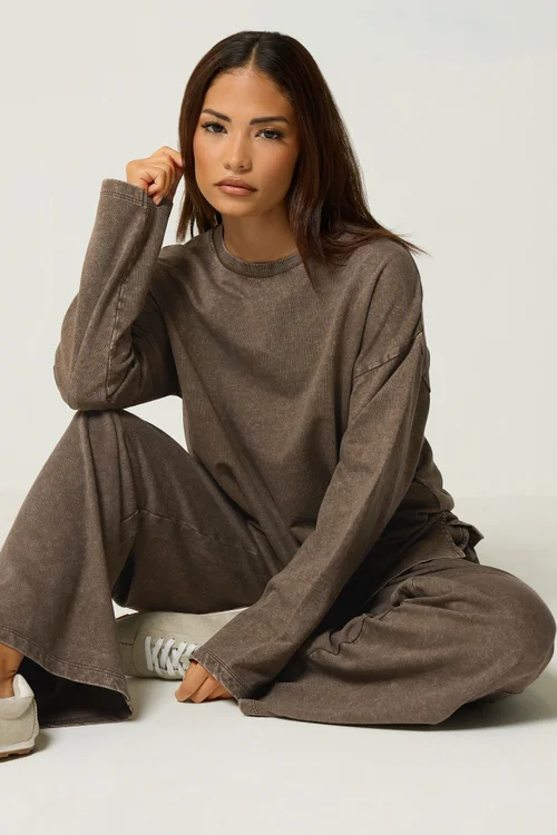 PixieGirl Petite Brown Acid Wash Wide Leg Joggers - 18/l27 Image 5