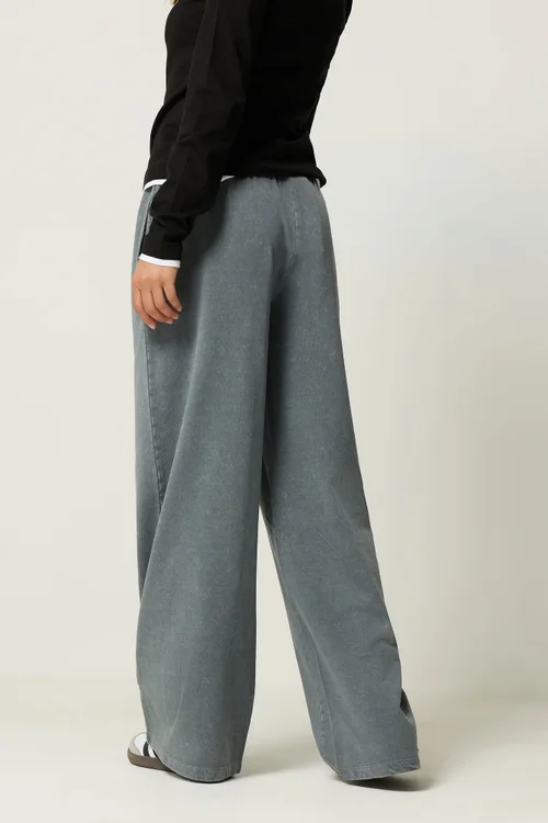 PixieGirl Petite Grey Acid Wash Wide Leg Stretch Joggers - 16/L27 Image 3