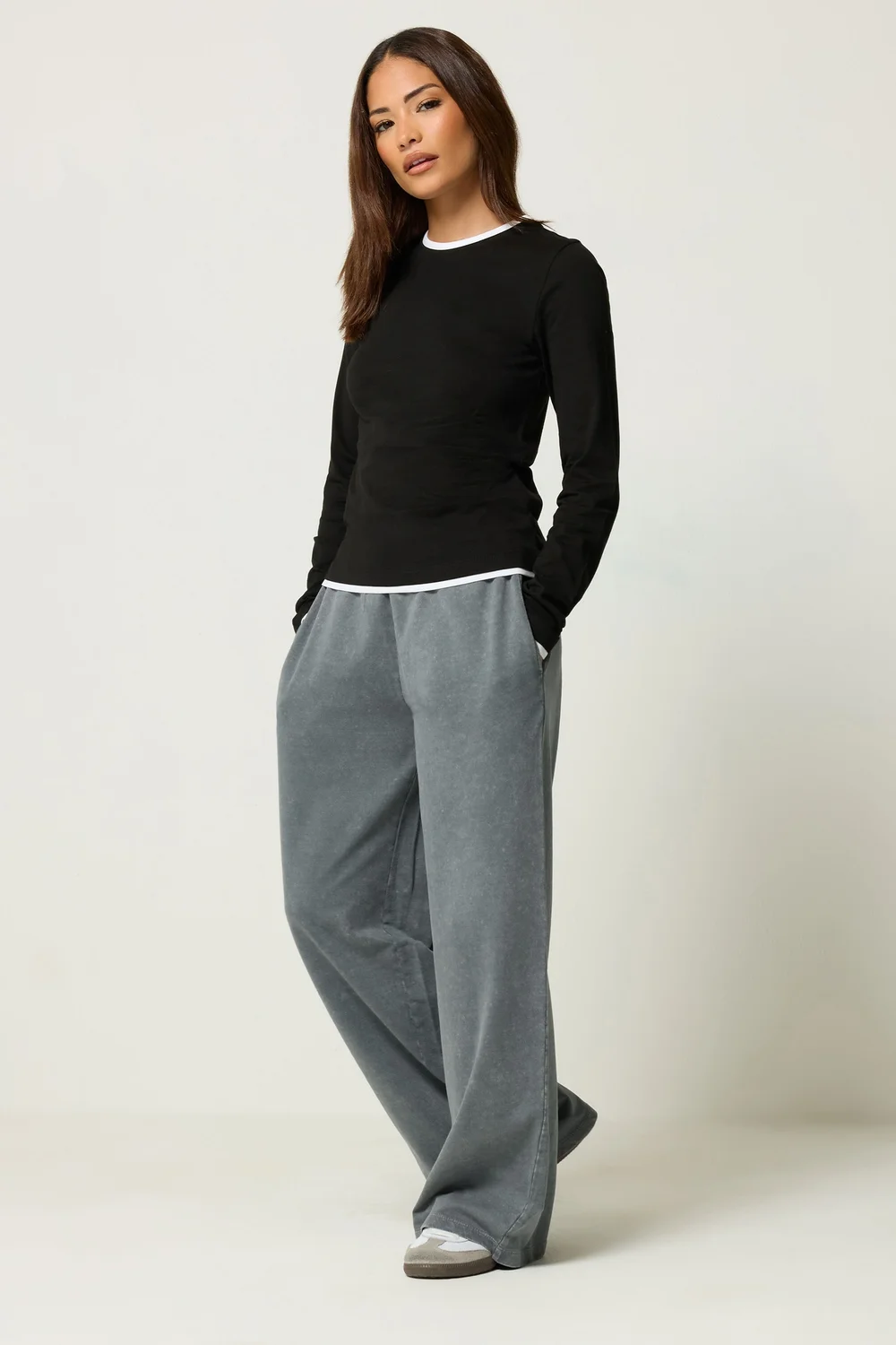 PixieGirl Petite Grey Acid Wash Wide Leg Stretch Joggers - 16/L27 Image 2