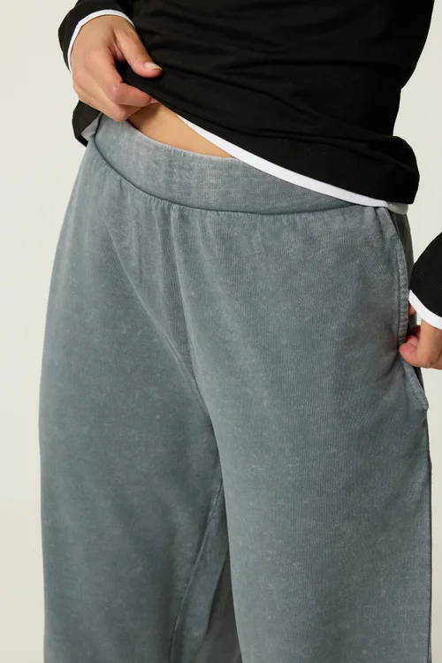 PixieGirl Petite Grey Acid Wash Wide Leg Stretch Joggers - 16/L27 Image 4
