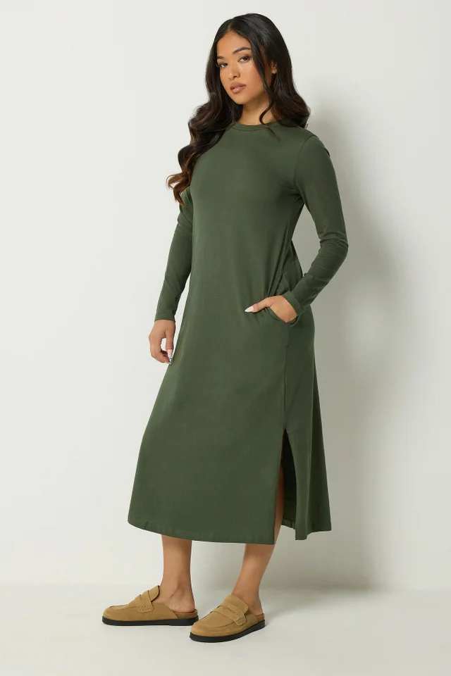 PixieGirl Petite Olive Green Long Sleeve Maxi Dress