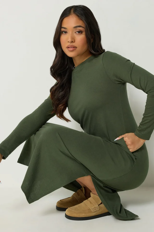PixieGirl Petite Olive Green Long Sleeve Maxi Dress