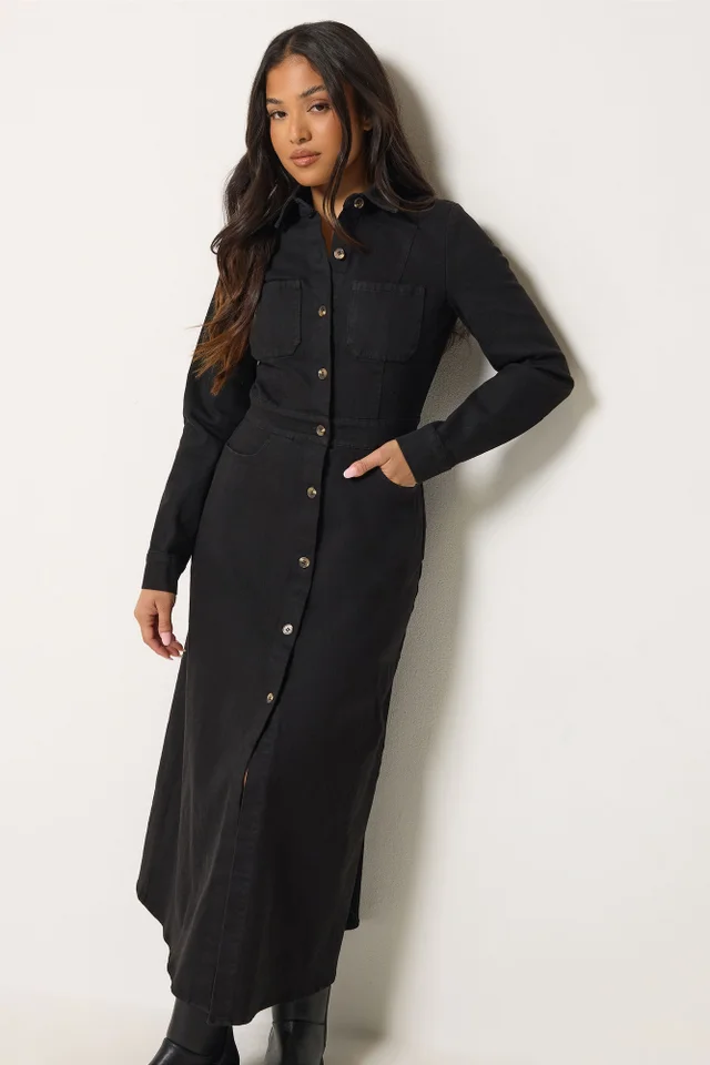 PixieGirl Petite Black Denim Maxi Dress
