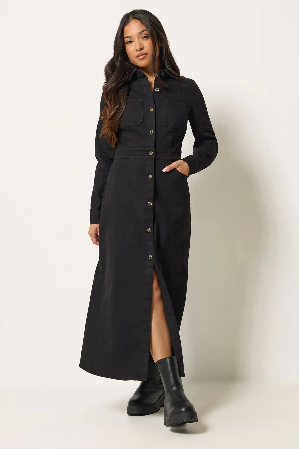 PixieGirl Petite Black Denim Maxi Dress - 6 Image 1