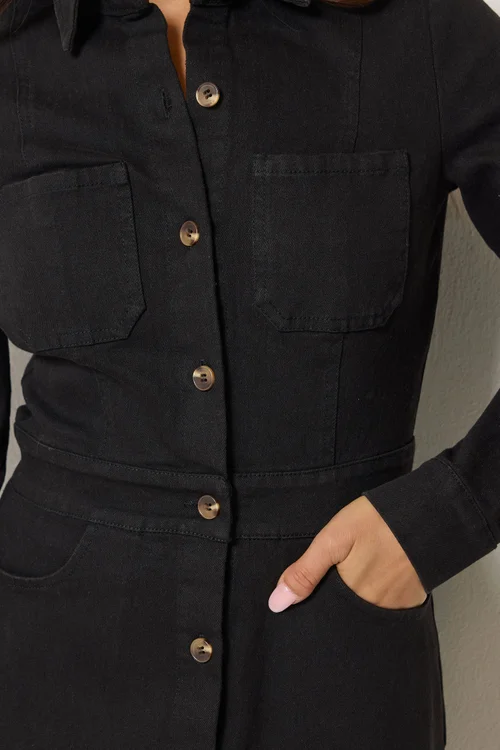 PixieGirl Petite Black Denim Maxi Dress - 6 Image 4