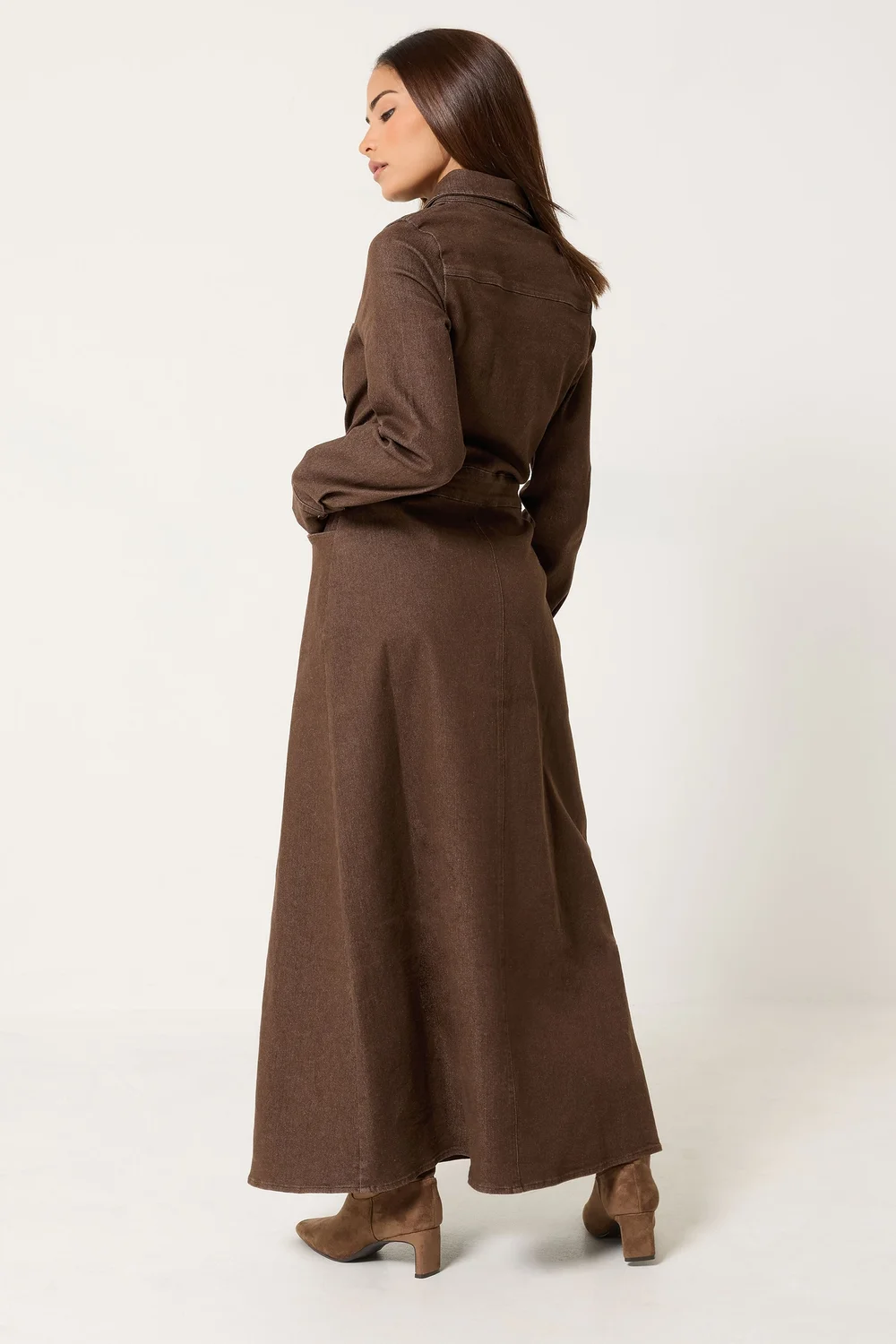 PixieGirl Petite Chocolate Brown Denim Maxi Dress - 18 Image 3