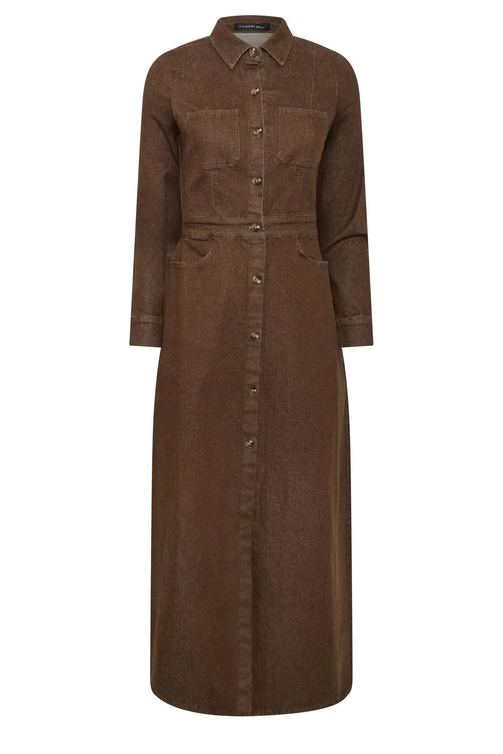 PixieGirl Petite Chocolate Brown Denim Maxi Dress - 18 Image 5