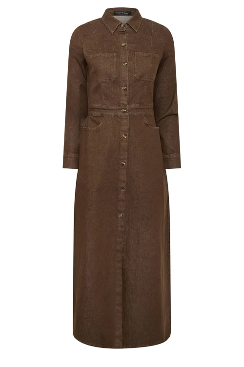 PixieGirl Petite Chocolate Brown Denim Maxi Dress - 18 Image 5