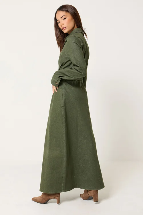 PixieGirl Petite Olive Green Denim Maxi Dress - 18 Image 3