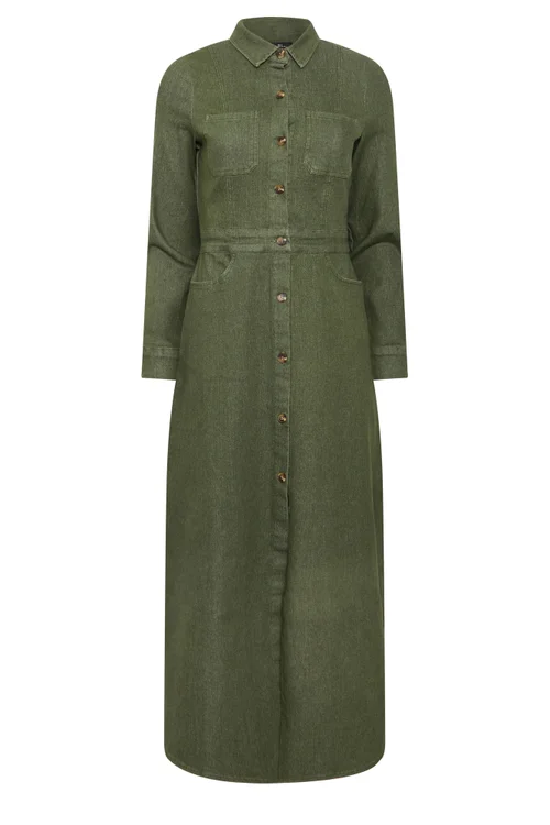 PixieGirl Petite Olive Green Denim Maxi Dress - 18 Image 5