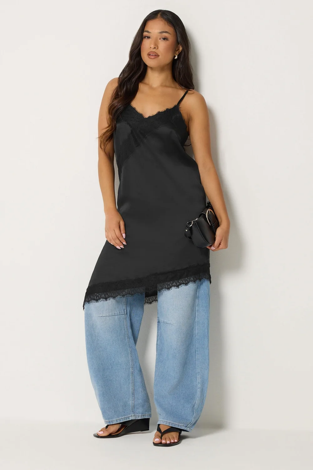 PixieGirl Petite Black Satin Asymmetric Dress - 10 Image 2