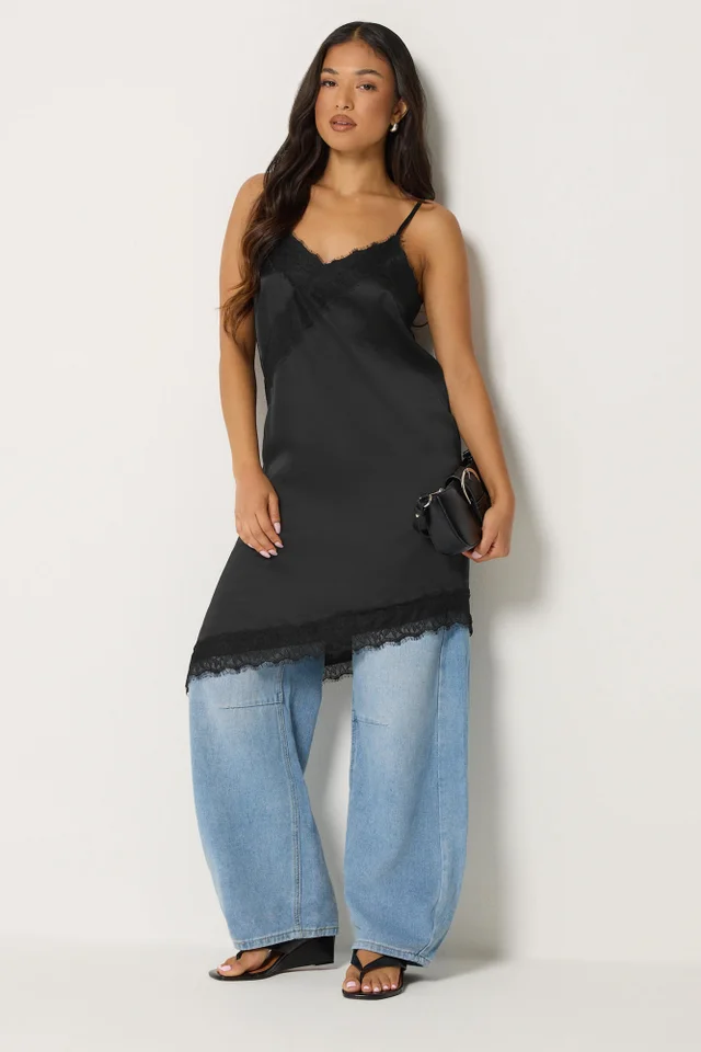 PixieGirl Petite Black Satin Asymmetric Dress