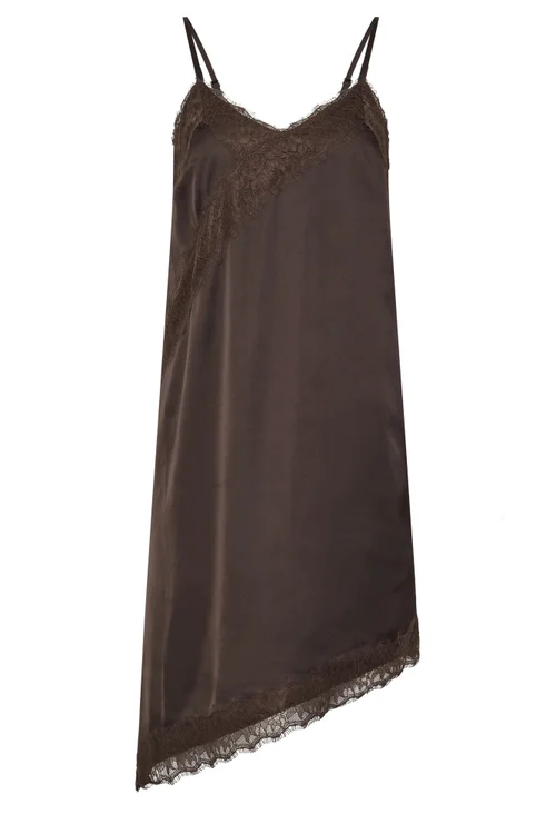 PixieGirl Petite Chocolate Brown Satin Asymmetric Dress - 10 Image 5