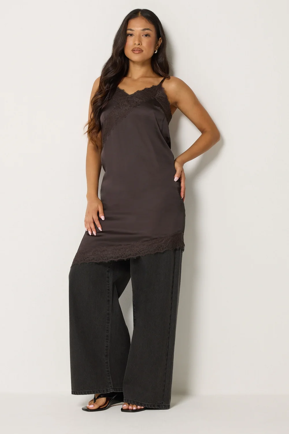 PixieGirl Petite Chocolate Brown Satin Asymmetric Dress - 10 Image 2