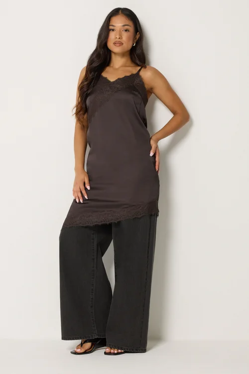 PixieGirl Petite Chocolate Brown Satin Asymmetric Dress - 10 Image 2