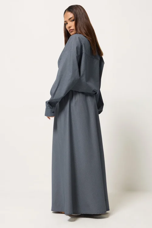 PixieGirl Petite Navy Blue Gingham Cotton Funnel Neck Shirt & Maxi Skirt - 16 Image 3