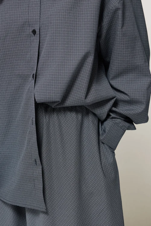 PixieGirl Petite Navy Blue Gingham Cotton Funnel Neck Shirt & Maxi Skirt - 16 Image 4