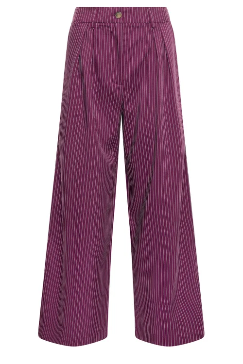 PixieGirl Petite Burgundy Red Pinstripe Pleated Wide Leg Trousers - 10 Image 5