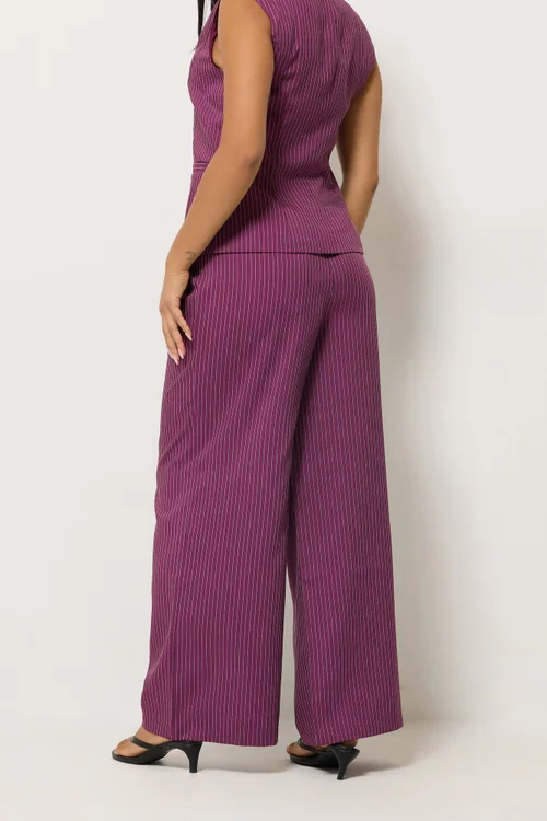 PixieGirl Petite Burgundy Red Pinstripe Pleated Wide Leg Trousers - 10 Image 3