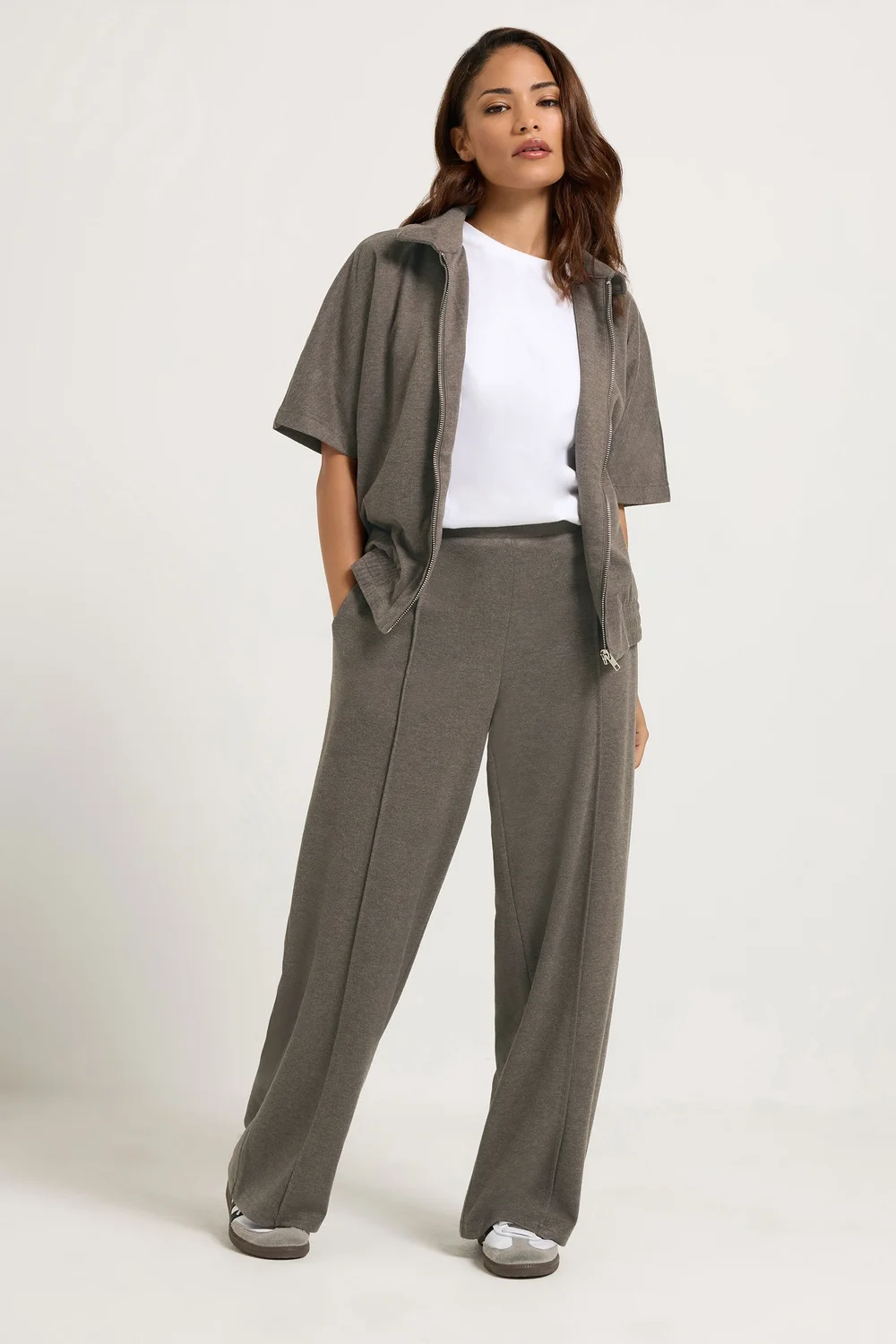 PixieGirl Petite Light Brown Brushed Pintuck Wide Leg Trousers - 10/L27 Image 1
