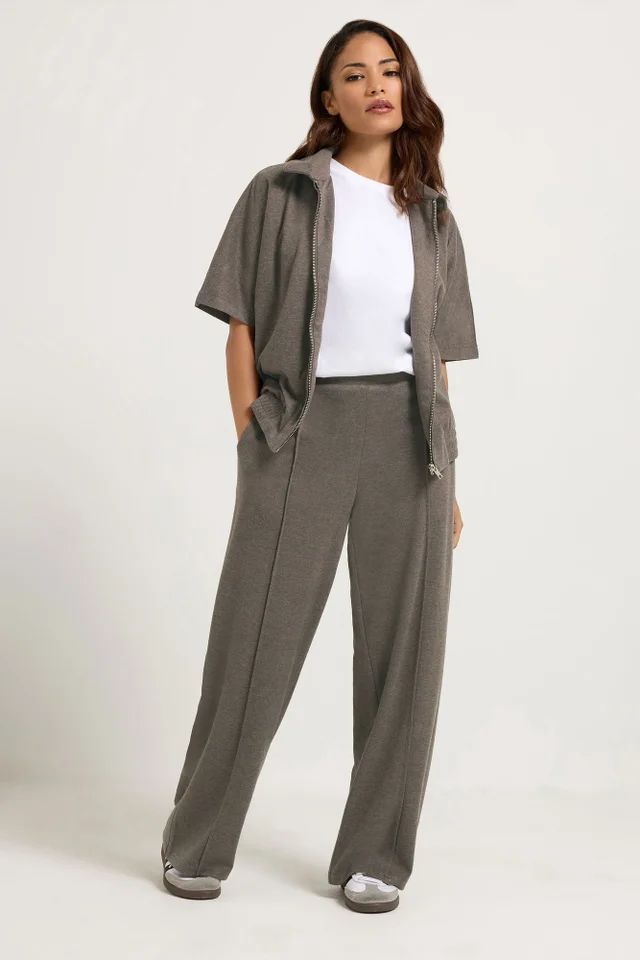 PixieGirl Petite Light Brown Brushed Pintuck Wide Leg Trousers