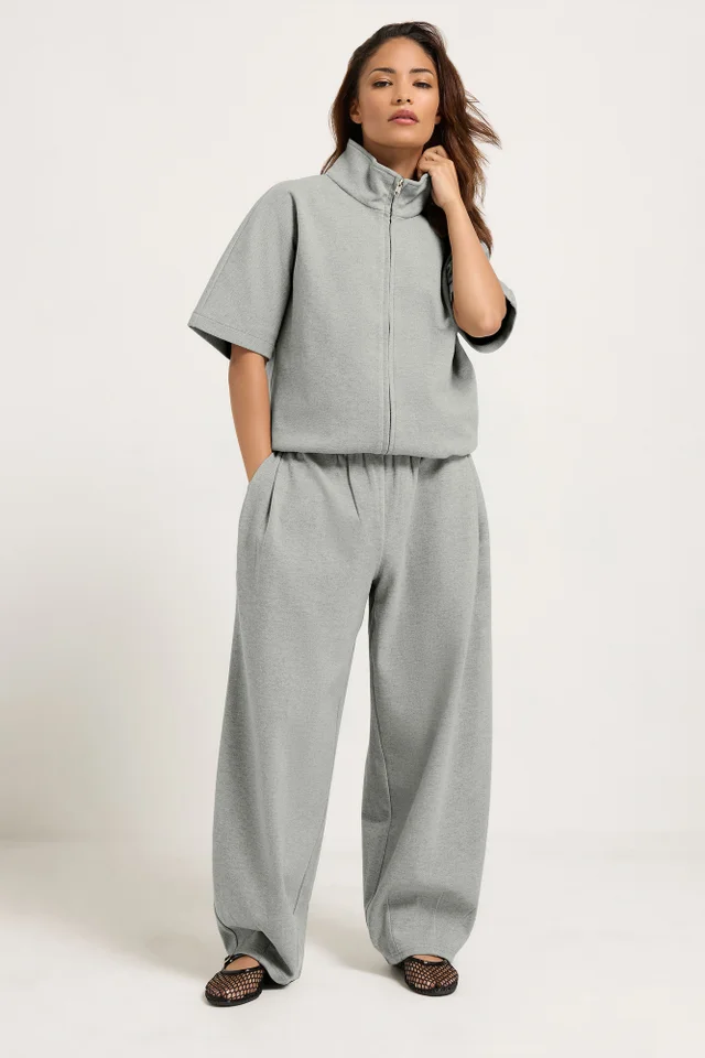 PixieGirl Petite Grey Brushed Barrel Leg Trousers