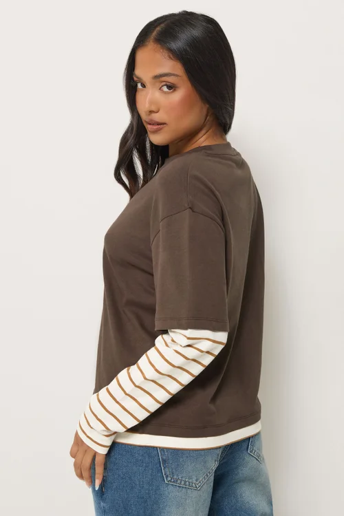 PixieGirl Petite Brown Oversized Stripe Long Sleeve T-Shirt - 8 Image 3