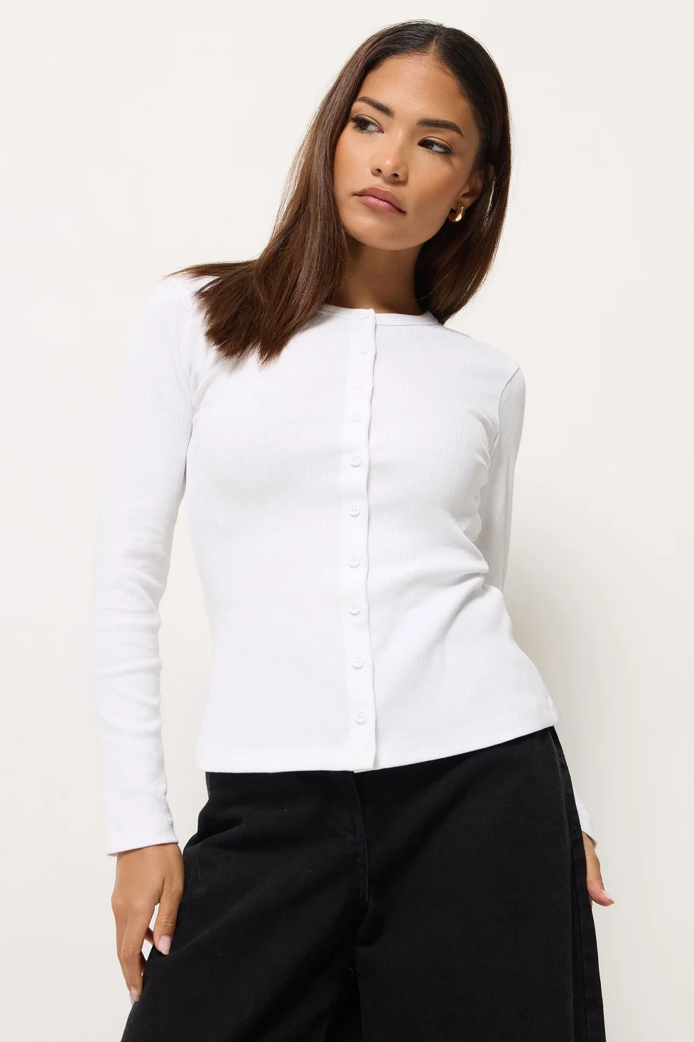 PixieGirl Petite 2 Pack Black & White Ribbed Cotton Tops - 16 Image 2