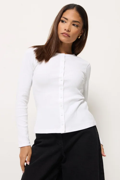 PixieGirl Petite 2 Pack Black & White Ribbed Cotton Tops - 16 Image 2