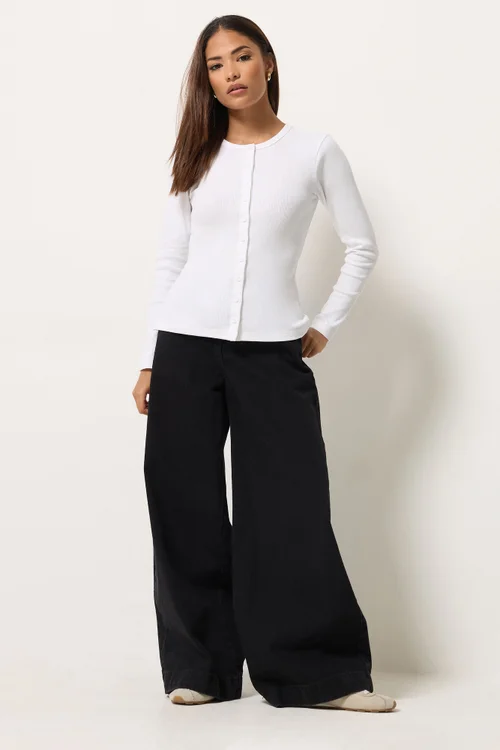 PixieGirl Petite 2 Pack Black & White Ribbed Cotton Tops - 16 Image 3