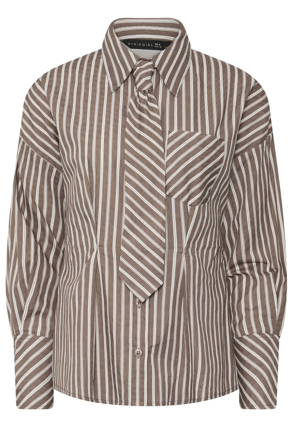 PixieGirl Petite Brown Stripe Tie Shirt - 6 Image 5