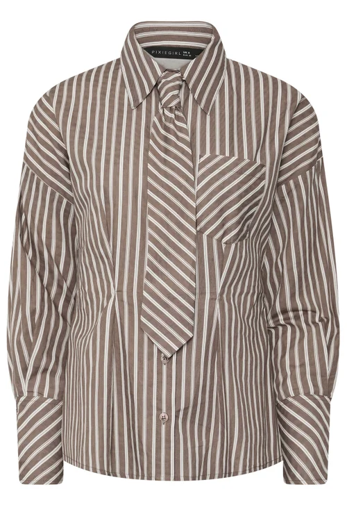 PixieGirl Petite Brown Stripe Tie Shirt - 6 Image 5