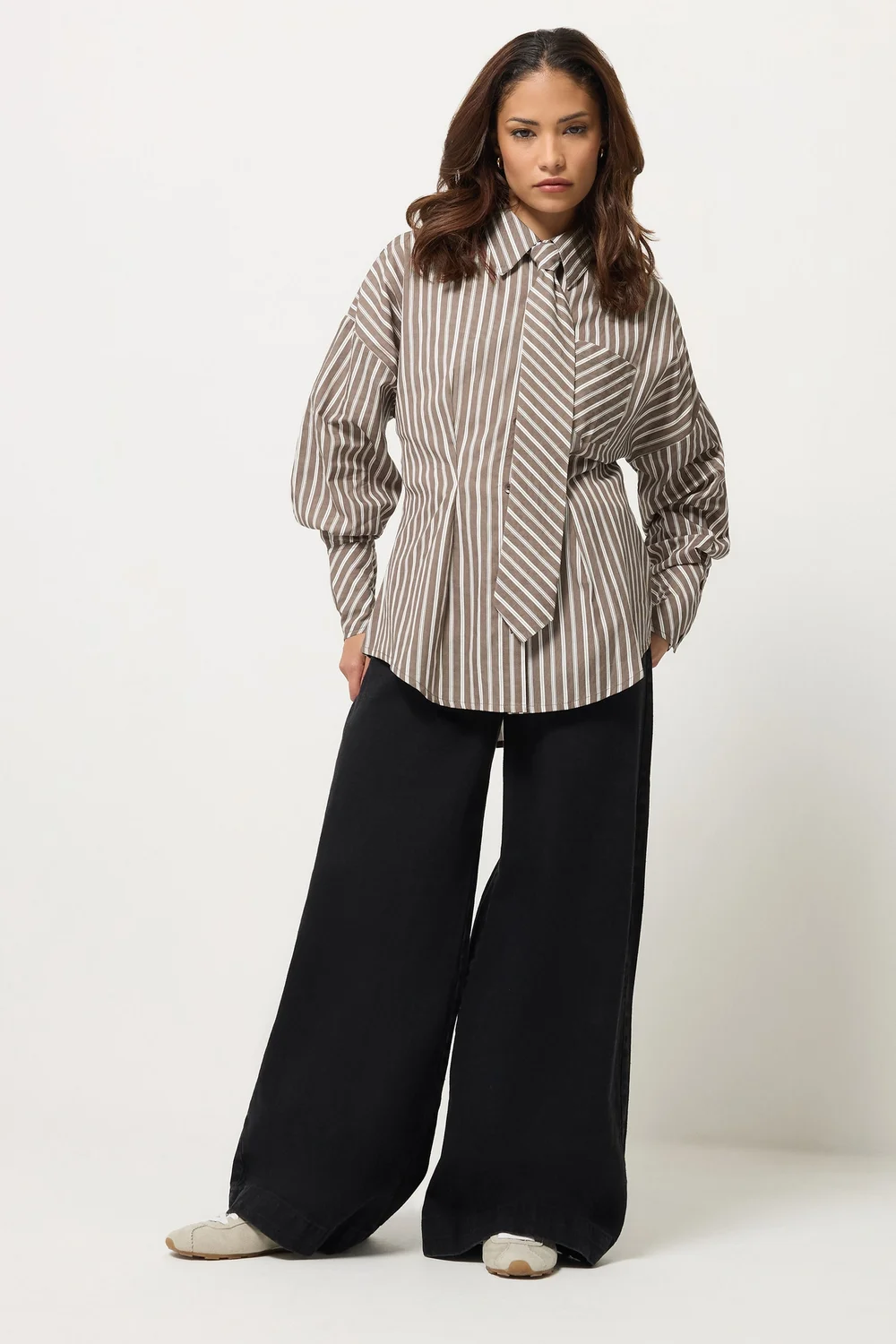 PixieGirl Petite Brown Stripe Tie Shirt - 6 Image 2