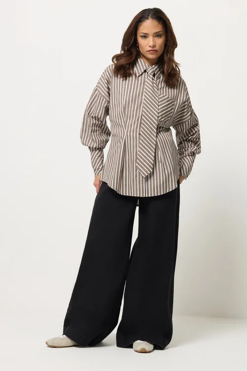 PixieGirl Petite Brown Stripe Tie Shirt - 6 Image 2