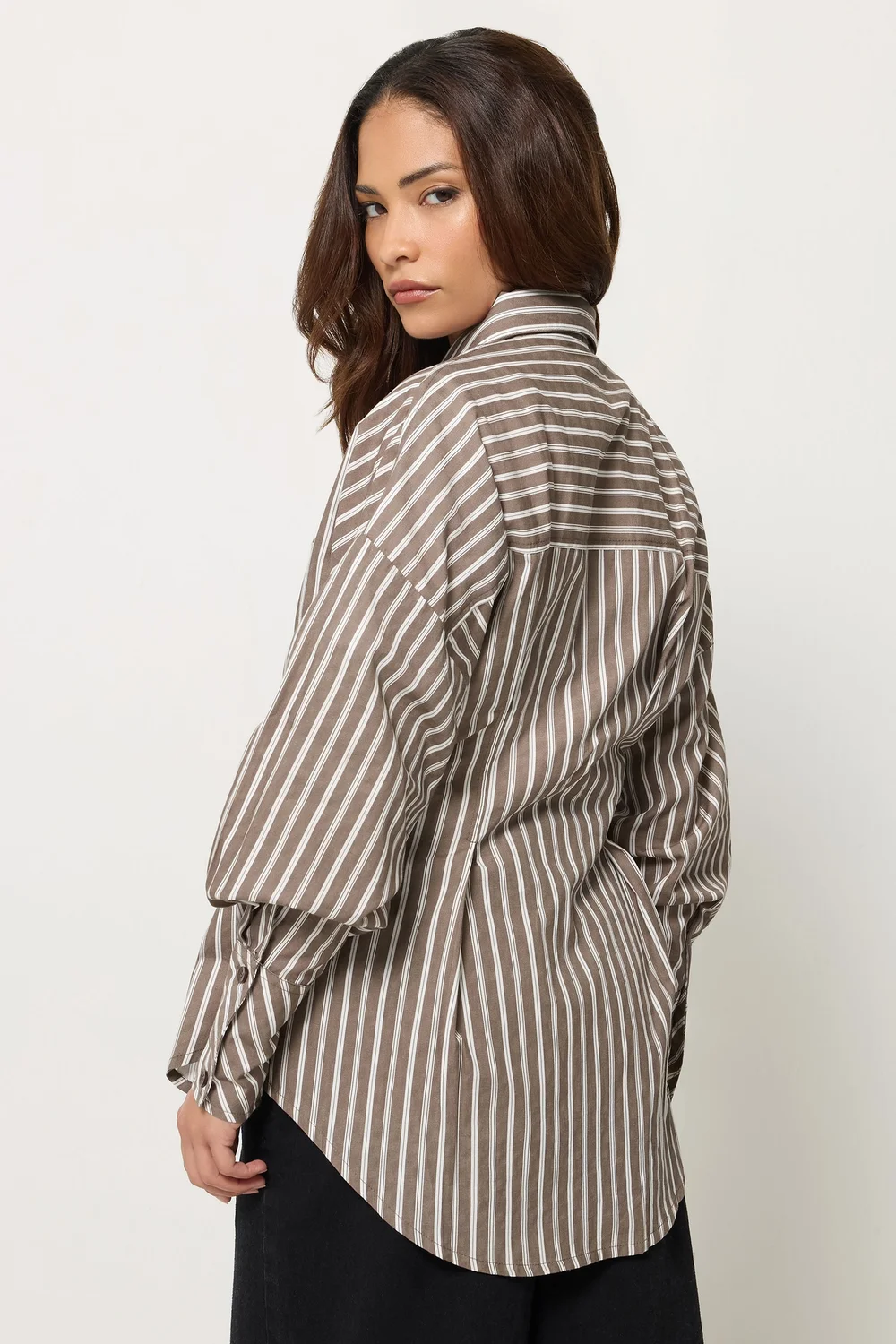 PixieGirl Petite Brown Stripe Tie Shirt - 6 Image 3