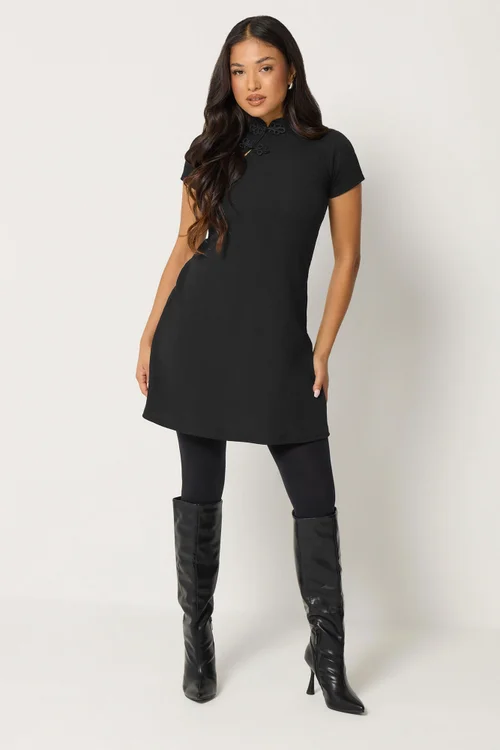 PixieGirl Petite Black Tang Mini Skater Dress - 10 Image 2