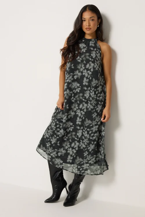 PixieGirl Petite Black Floral Halter Midi Dress - 10 Image 1