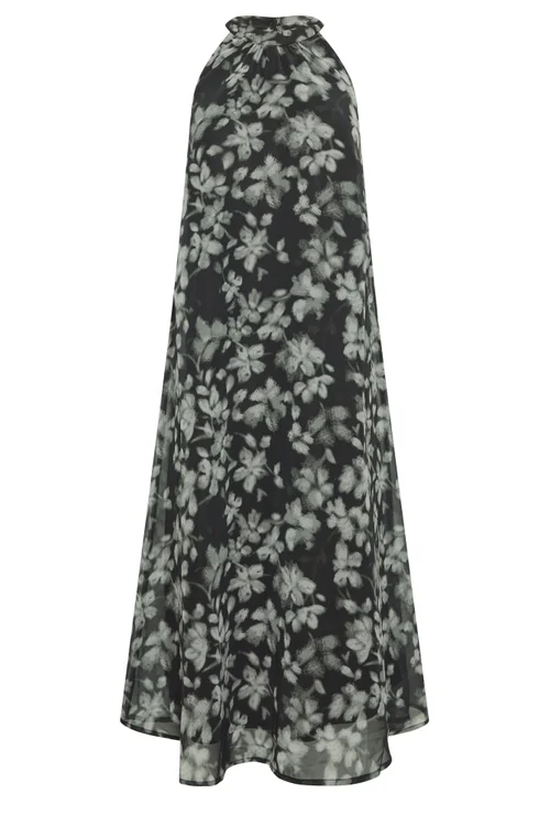 PixieGirl Petite Black Floral Halter Midi Dress - 10 Image 5
