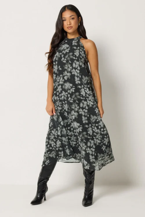 PixieGirl Petite Black Floral Halter Midi Dress - 10 Image 2