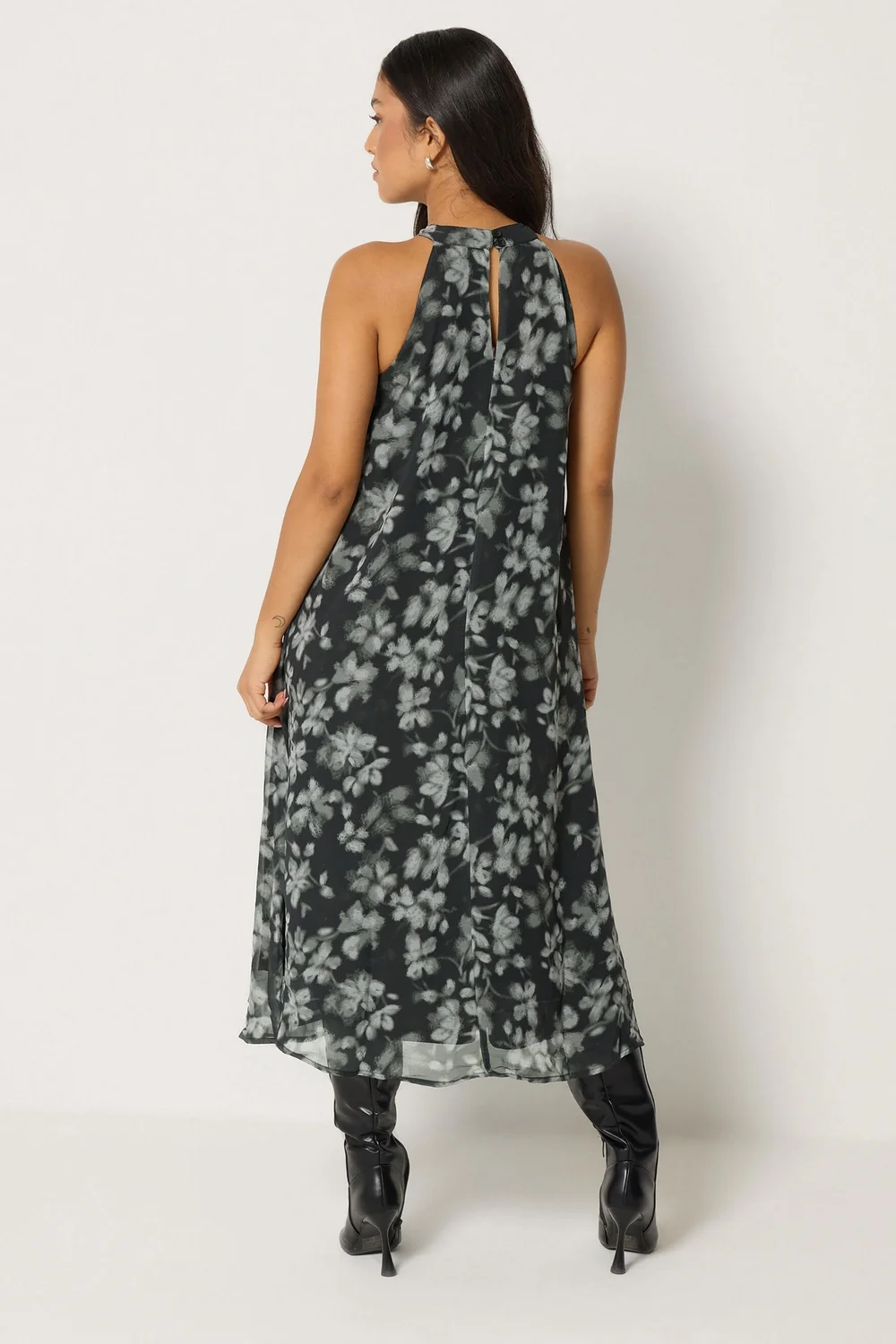PixieGirl Petite Black Floral Halter Midi Dress - 10 Image 3