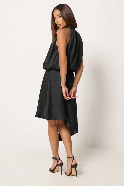 PixieGirl Petite Black Halter Neck Satin Dress - 12 Image 3