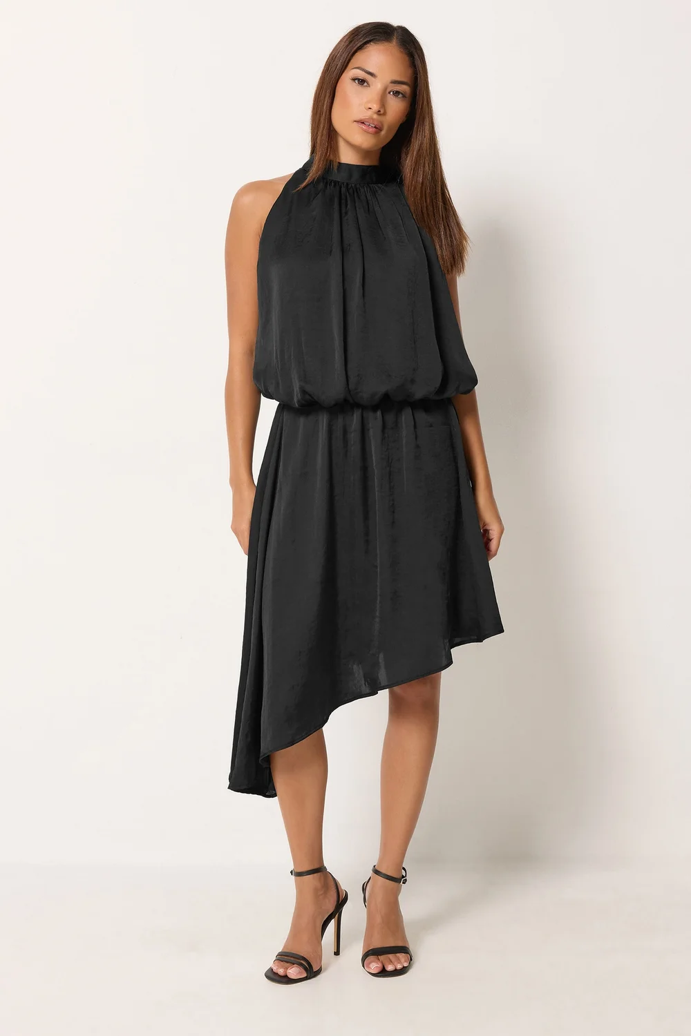 PixieGirl Petite Black Halter Neck Satin Dress - 12 Image 1
