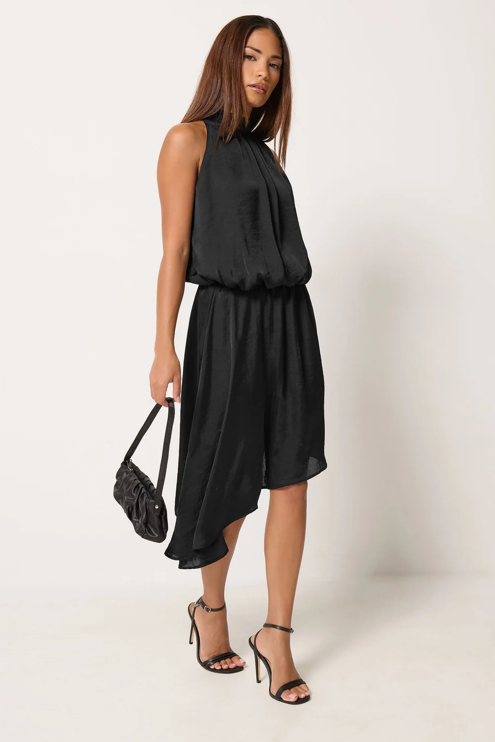 PixieGirl Petite Black Halter Neck Satin Dress - 12 Image 2