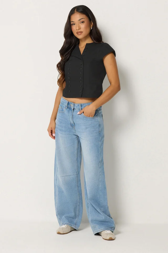 PixieGirl Petite Black Button Up Top